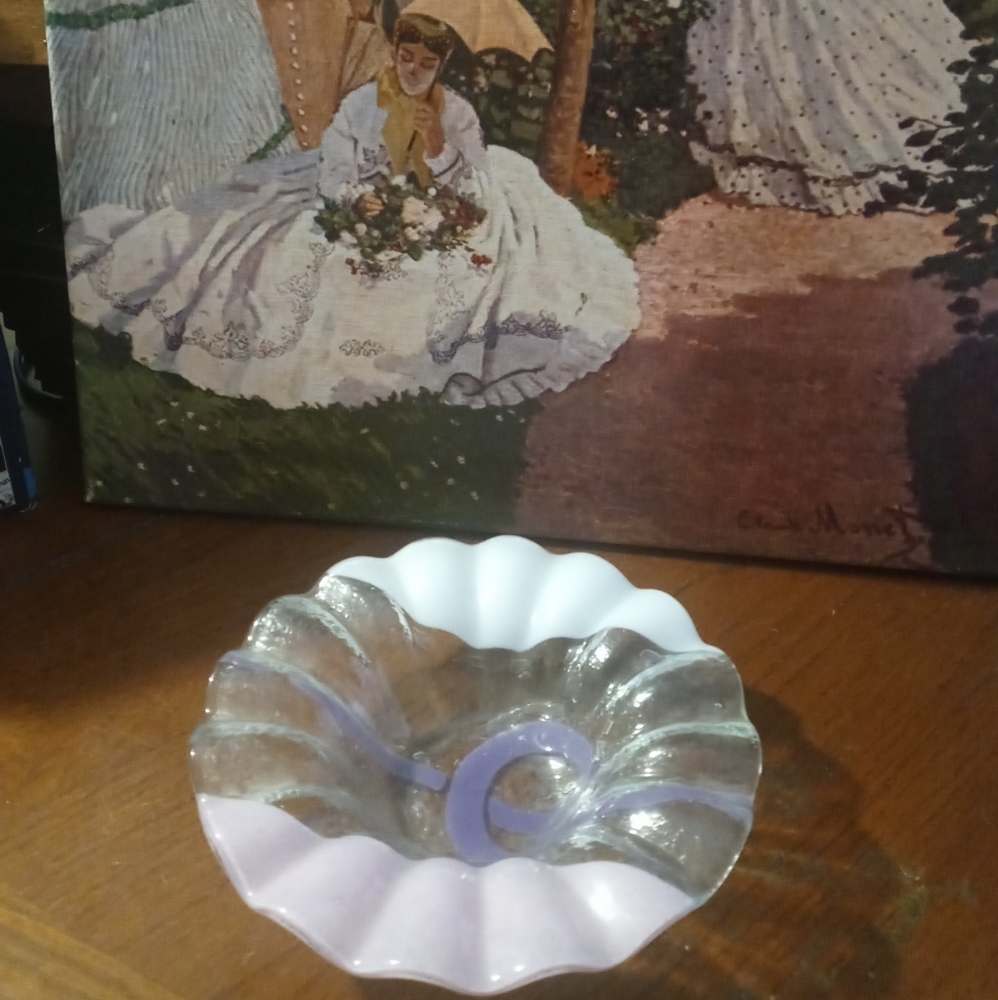 Murano 4 Opalescent Glass Dish ๐๐๐๐ซScalloped Edge Vintage,Nice Gift. - Picture 5 of 15